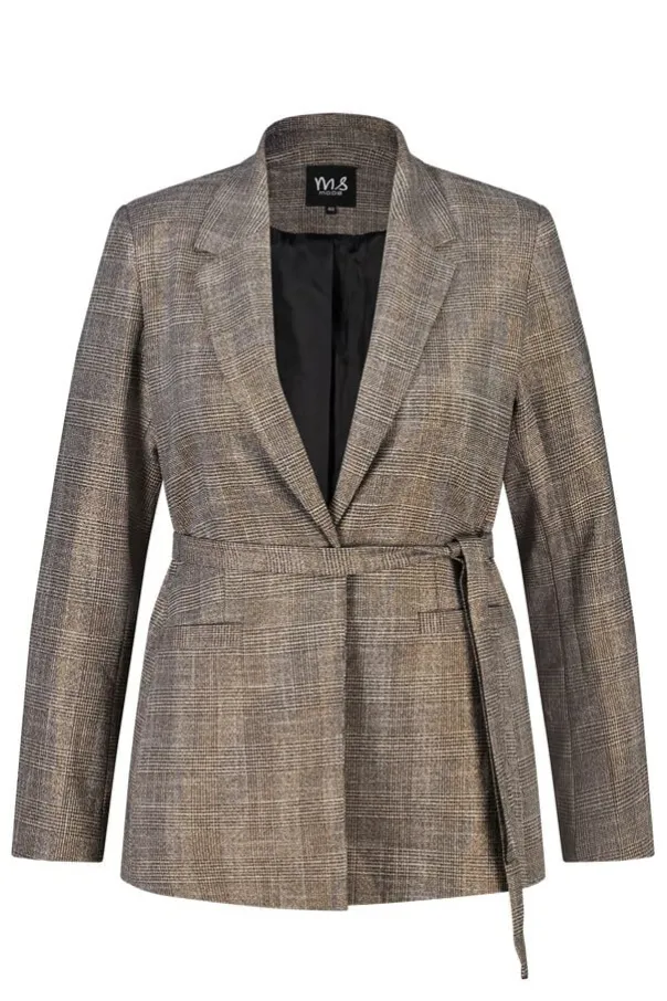 Blazer à carreaux avec ceinture