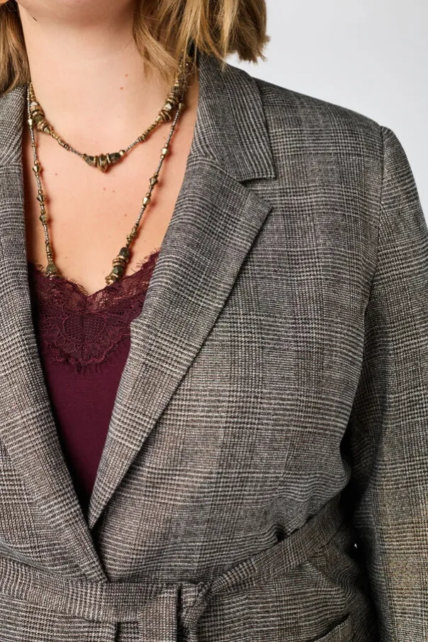 Blazer à carreaux avec ceinture