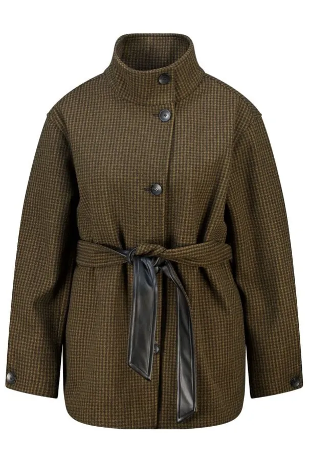Manteau à carreaux avec col montant