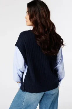 Pull avec manches de blouse contrastantes