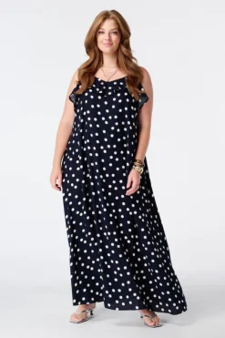Robe maxi à pois avec volants