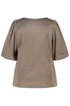 Top à carreaux à manches bouffantes